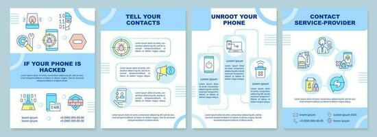 rimuovere smartphone pirata blu opuscolo modello. sicurezza informatica. volantino design con lineare icone. modificabile 4 vettore layout per presentazione, annuale rapporti