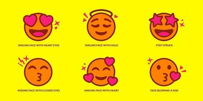 set di sei simpatiche emoticon inlove vettore