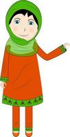 cartone animato personaggio di musulmano ragazza indossare completo da uomo. vettore
