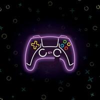 colorato silhouette gamepad splendore luci su buio vettore