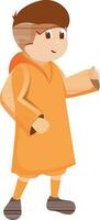 cartone animato personaggio di un' piccolo ragazzo indossare arancia Abiti e scarpe. vettore