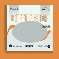 speciale caffè bevanda menù vendita promozionale sociale media inviare bandiera modello. caffetteria annuncio pubblicitario concetto, caffè espresso, negozio marketing piazza anno Domini. caffè tazza con Fumo e caffè fagioli vettore