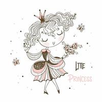 carino piccola principessa in doodle stylevector vettore
