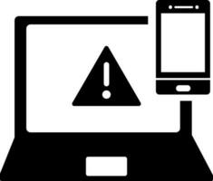 Pericolo allarme cartello nel il computer portatile con mobile. vettore