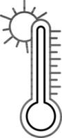 linea arte sole con termometro icona nel piatto stile. vettore