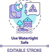 uso a tenuta stagna sicuro concetto icona. alluvione sicurezza misurare astratto idea magro linea illustrazione. resistente all'acqua tecnologia. isolato schema disegno. modificabile ictus vettore