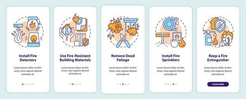 selvaggio fuoco sicurezza onboarding mobile App schermo. installare fuoco rivelatori Procedura dettagliata 5 passaggi modificabile grafico Istruzioni con lineare concetti. ui, ux, gui modello vettore