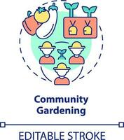 Comunità giardinaggio concetto icona. gruppo di le persone. sociale attività. giardinaggio genere astratto idea magro linea illustrazione. isolato schema disegno. modificabile ictus vettore