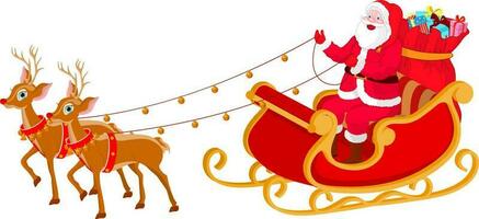 illustrazione di contento Santa Claus equitazione su slitta per allegro Natale celebrazione. vettore
