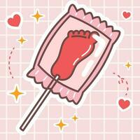 kawaii cibo cartone animato di dolce piede lecca-lecca caramella illustrazione. vettore icona di carino di giapponese scarabocchio stile per ragazzo Prodotto, etichetta, camicia, sfondo, carta