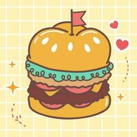 kawaii cibo cartone animato di Manzo hamburger vettore icona di carino giapponese scarabocchio stile per ragazzo Prodotto, etichetta, camicia su giallo sfondo piatto illustrazione