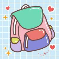 kawaii etichetta di scuola zaino Borsa vettore icona di carino giapponese scarabocchio stile per bambini Prodotto, camicia, sfondo carta piatto arte illustrazione