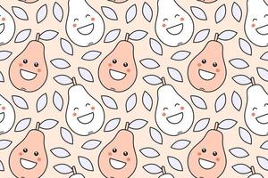 stampa di frutta kawaii felice per bambini. carino seamless con pere smiley in stile cartone animato vettore