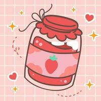 kawaii cibo di bottiglia o vaso di fragola marmellata. vettore mano disegnato carino cartone animato personaggio illustrazione logo icona. carino Giappone anime, manga stile concetto design