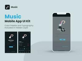 wireframe ui, UX e gui disposizione con Accedere, elenco di riproduzione schermo per musica mobile app. vettore