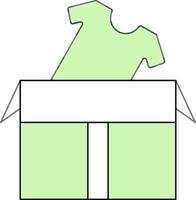 Aperto scatola con maglietta icona nel verde e bianca colore. vettore