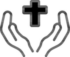 preghiere mani con attraversare icona nel nero e bianca colore. vettore