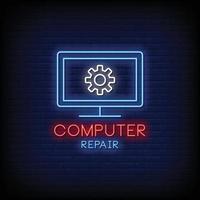 vettore del testo di stile delle insegne al neon di riparazione del computer