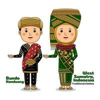 coppia indossare tradizionale Abiti saluti benvenuto per ovest sumatra vettore