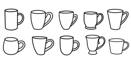 tazze e tazzine isolati su uno sfondo bianco. illustrazione vettoriale