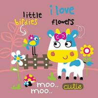 Dolcemente mucca nel il giardino divertente animale cartone animato vettore