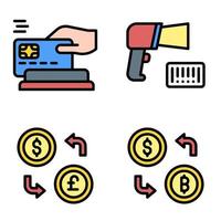 set di icone di pagamento e scambio di denaro vettore correlato al pagamento