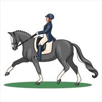 equitazione donna equitazione dressage cavallo in stile cartone animato vettore