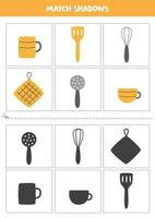 trova le ombre delle carte degli utensili da cucina per i bambini vettore