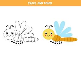traccia e colora un simpatico foglio di lavoro con libellula per bambini vettore