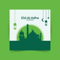 eid al adha mubarak sociale media striscione, saluto carta. vettore illustrazione islamico sfondo con bellissimo moschea.