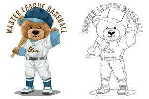 mano disegnato vettore illustrazione di orsacchiotto orso nel baseball costume. colorazione libro o pagina
