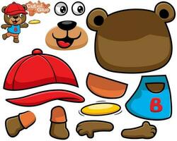 vettore illustrazione di orso cartone animato indossare cappello giocando con volante disco. ritagliare e incollaggio