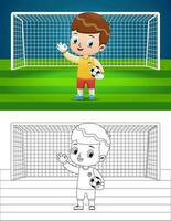 cartone animato di un' ragazzo giocando calcio come portiere vettore