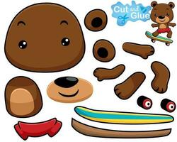 vettore illustrazione di carino orso cartone animato giocando skateboard. ritagliare e incollaggio