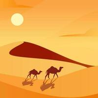 illustrazione cammello nel deserto paesaggio vettore
