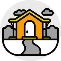 Casa con paesaggio icona nel grigio e giallo colore. vettore
