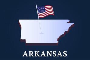 Mappa isometrica dello stato dell'Arkansas e bandiera natioanl degli Stati Uniti Forma isometrica 3d dell'illustrazione di vettore dello stato degli Stati Uniti