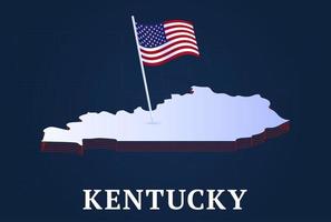 Mappa isometrica dello stato del Kentucky e bandiera nazionale degli Stati Uniti Forma isometrica 3d dell'illustrazione di vettore dello stato degli Stati Uniti