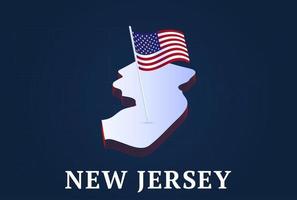 Mappa isometrica dello stato del New Jersey e bandiera nazionale usa forma isometrica 3d dell'illustrazione vettoriale dello stato americano