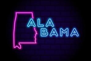 Alabama stato degli Stati Uniti incandescente lampada al neon segno realistico illustrazione vettoriale muro di mattoni blu bagliore