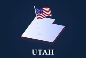 Mappa isometrica dello stato dello Utah e bandiera nazionale degli Stati Uniti 3d forma isometrica dell'illustrazione di vettore dello stato degli Stati Uniti
