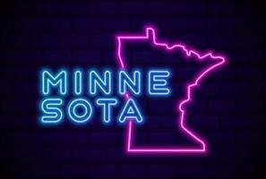 Minnesota stato americano lampada al neon incandescente segno illustrazione vettoriale realistico bagliore muro di mattoni blu
