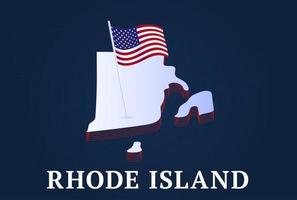 Mappa isometrica dello stato dell'isola di Rhode e bandiera nazionale degli Stati Uniti Forma isometrica 3d dell'illustrazione di vettore dello stato americano