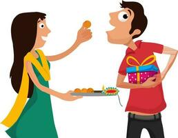 carino fratello e sorella festeggiare Raksha bandhan. vettore