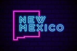 New Mexico stato degli Stati Uniti incandescente lampada al neon segno illustrazione vettoriale realistico bagliore blu muro di mattoni