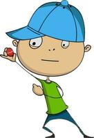cartone animato personaggio di un' ragazzo con palla per cricket. vettore