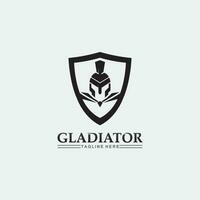 logo elmo spartano e gladiatore, potere, vintage, spada, sicurezza, logo leggendario e vettore del classico soldato