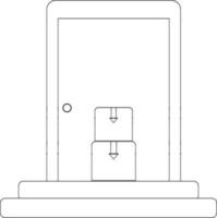 nero linea arte consegna scatole nel davanti di porta. vettore