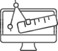 nero schema disegno bussola con righello scala nel tenere sotto controllo schermo icona. vettore
