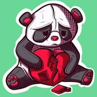 digitale arte di un infelice panda con lacrime nel il suo occhi pianto e Tenere un' cuore. vettore di un asiatico orso provando per mettere insieme un' rotto anima.